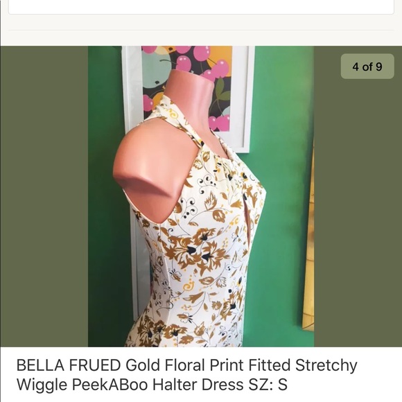 Bella Freud Gold Floral Body Con Halter Dress S - Picture 4 of 8